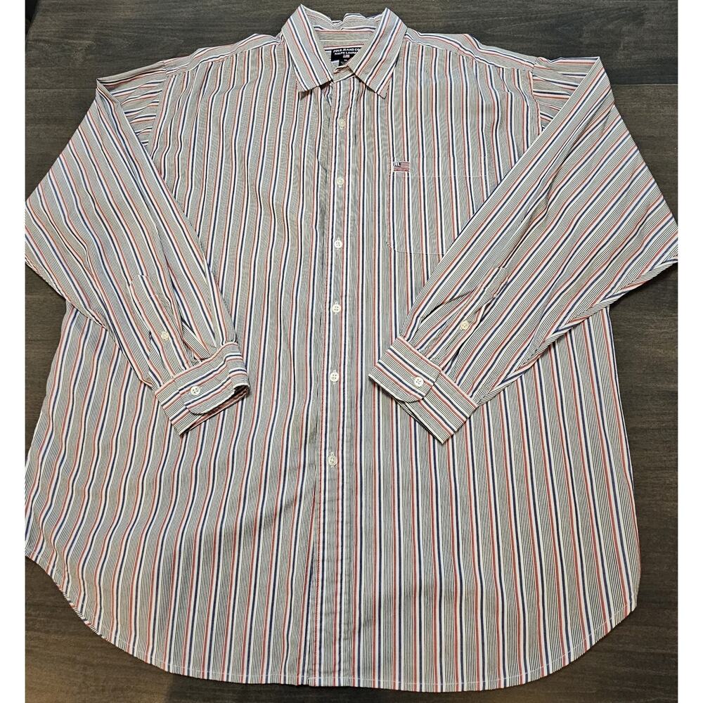 Polo Jeans Co. Ralph Lauren Striped Button-Up Shirt Red White & Blue Size XL